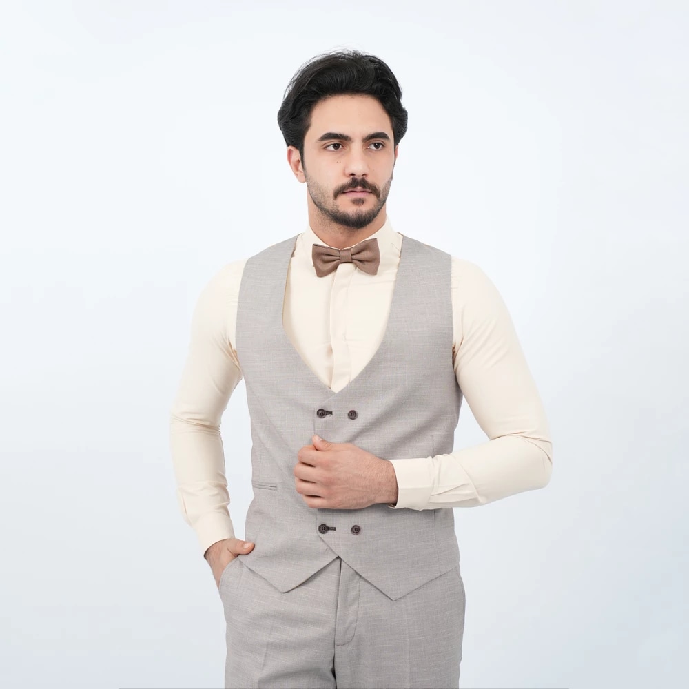 Costume fantaisie 3 pièces pour homme, porté de face beieg