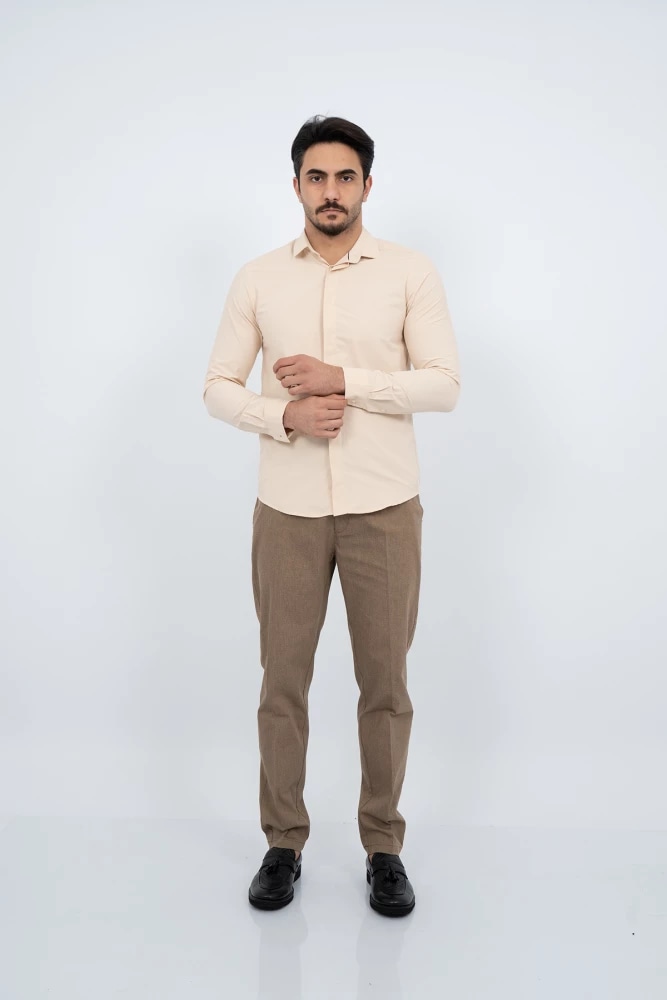 CHEMISE NORMALE REGULAR FIT POPLIME — beige