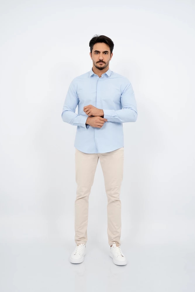CHEMISE UNI — BLEU CIEL 