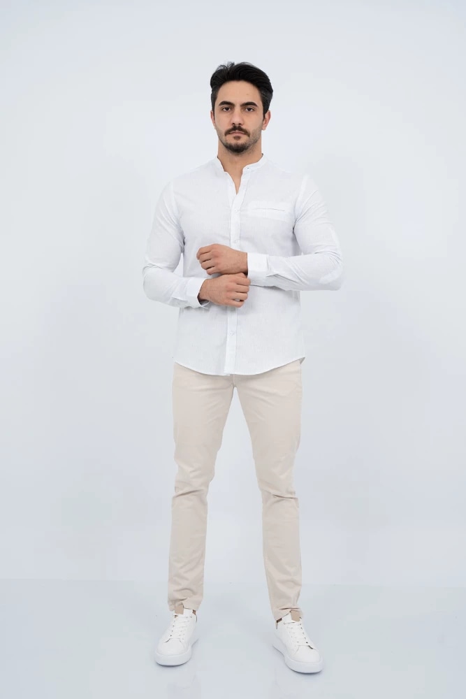 CHEMISE ML COL OFF — VERT CLAIR