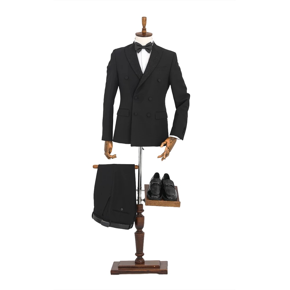 SMOKING COL  ENGLAIS PAILLETTE 2P — Noir