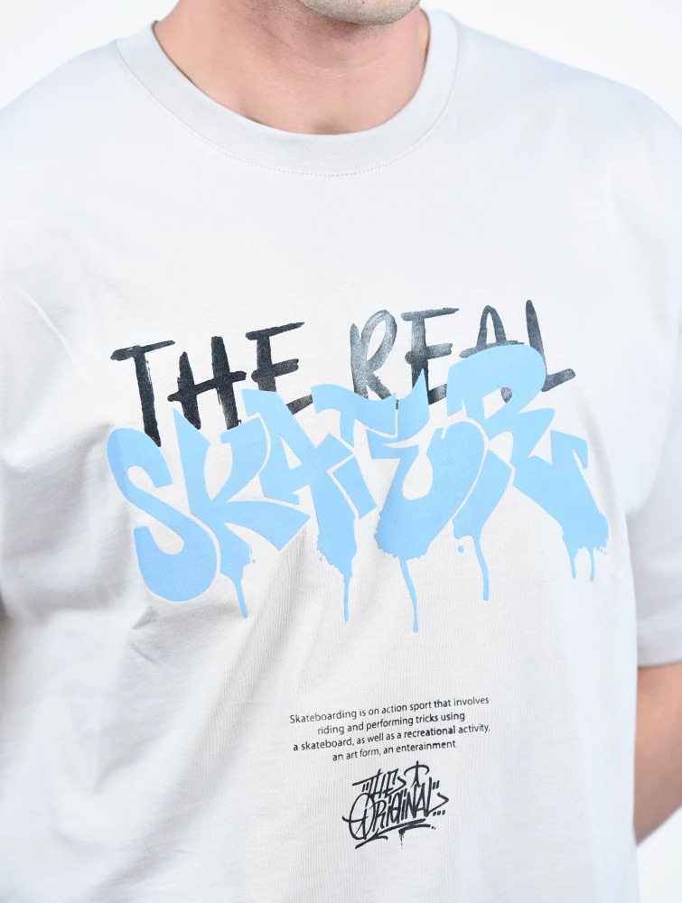 T-SHIRT MC COL ROND AVEC ANIMATION — Taupe