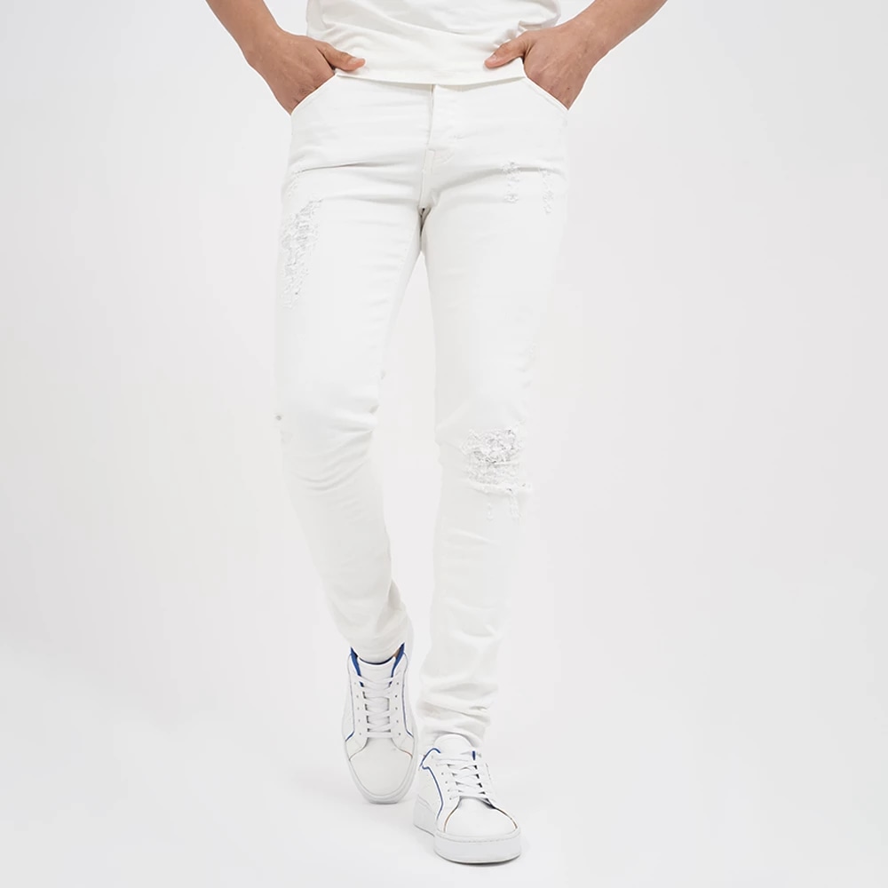 PANTALON JEANS DAMGE — blanc