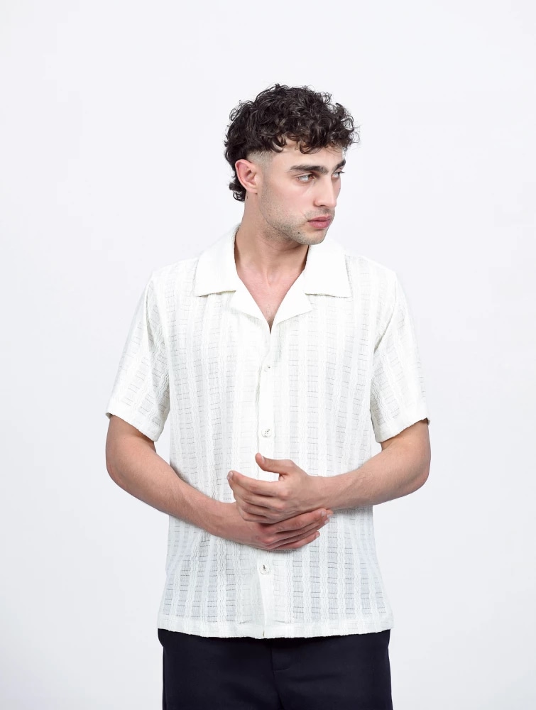 CHEMISE MAILLE MC TEXTURE — ECRU