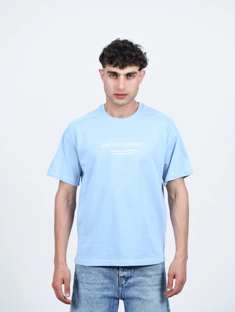 T-SHIRT MC COL ROND OVERSIZE AVEC ANIMATION — BLEU CIEL