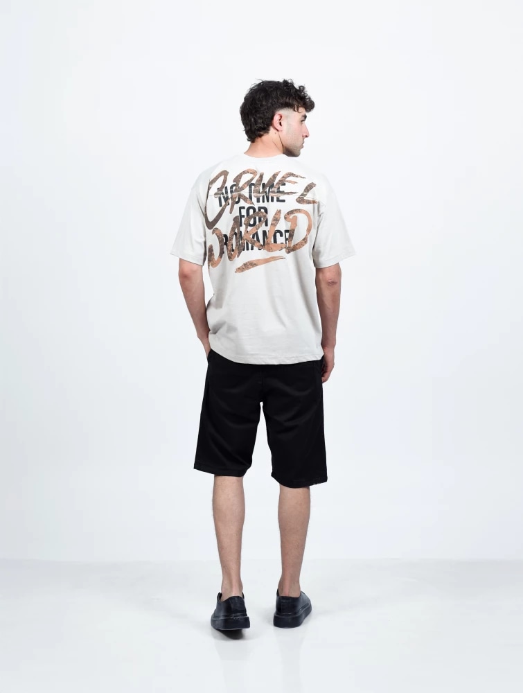 T-SHIRT MC COL ROND AVEC ANIMATION ET DECOUPE EN DOS — BEIGE FONCEE