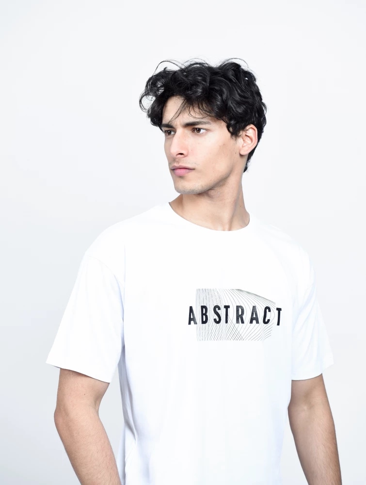 T-SHIRT MC COL ROND AVEC ANIMATION ABSTRAT — blanc