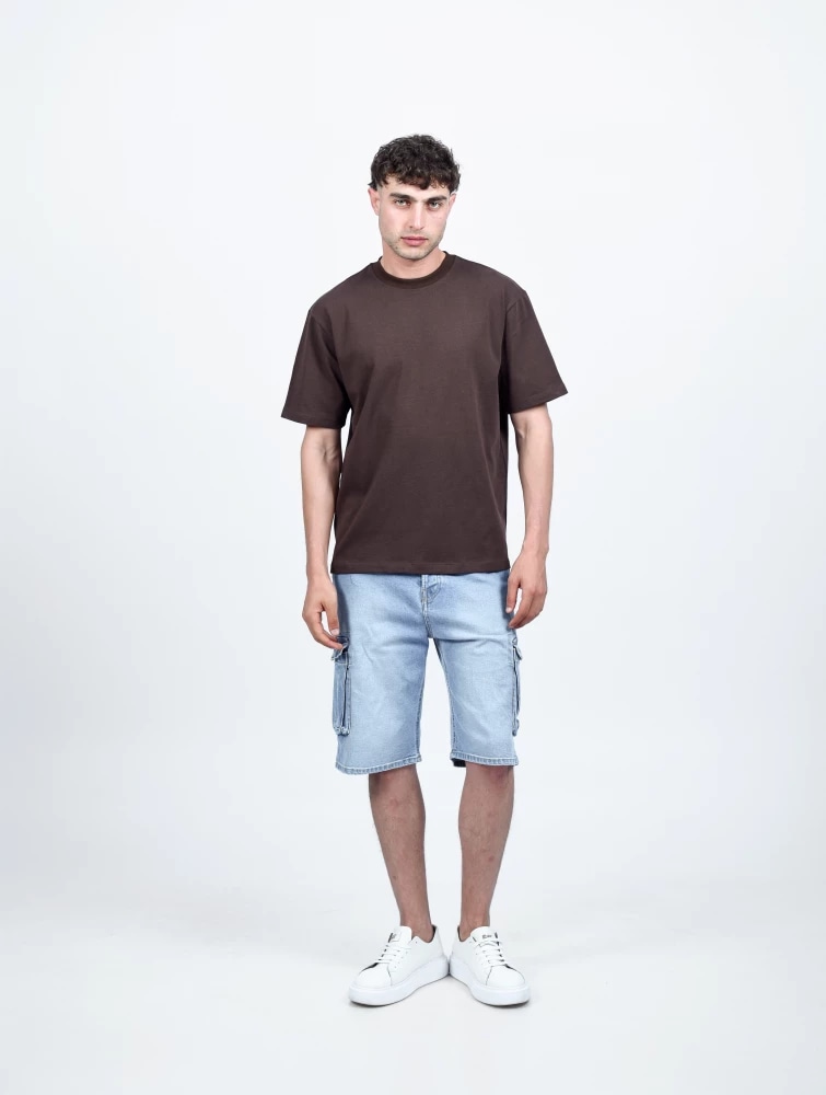 T-SHIRT BASIC COL ROND — MARRON