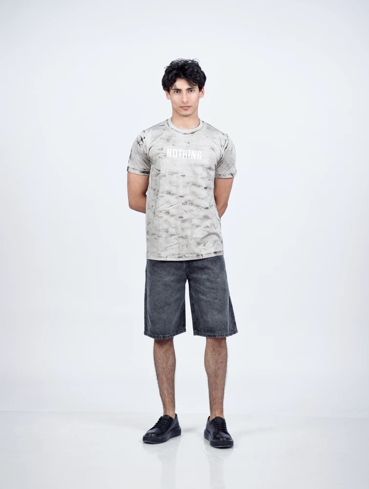 T-SHIRT MC COL ROND TIE AND DYE — beige