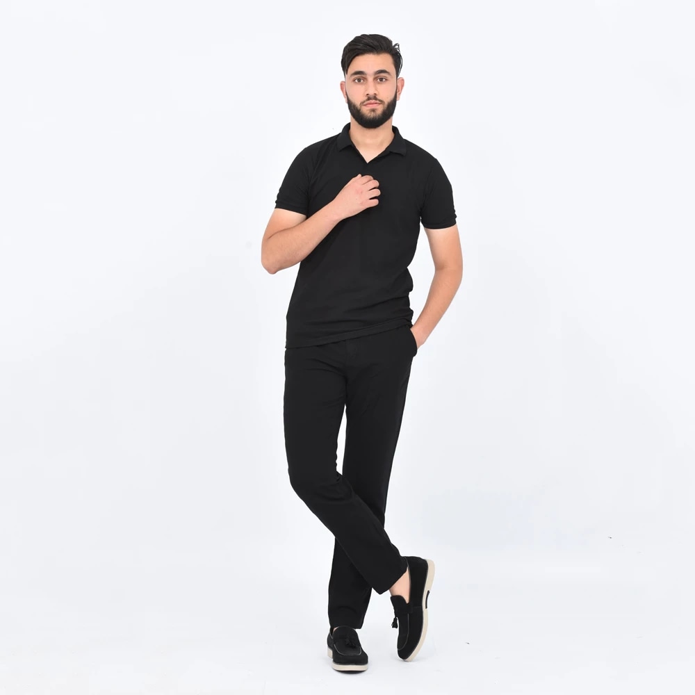 PANTALON FLUIDE EN LIN AVEC CORDON — Noir