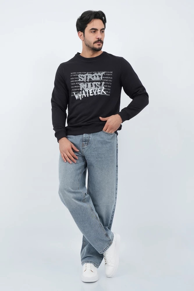 SWEAT SHIRT COL ROND ANIMATION EN DVT  — BLEU MARINE