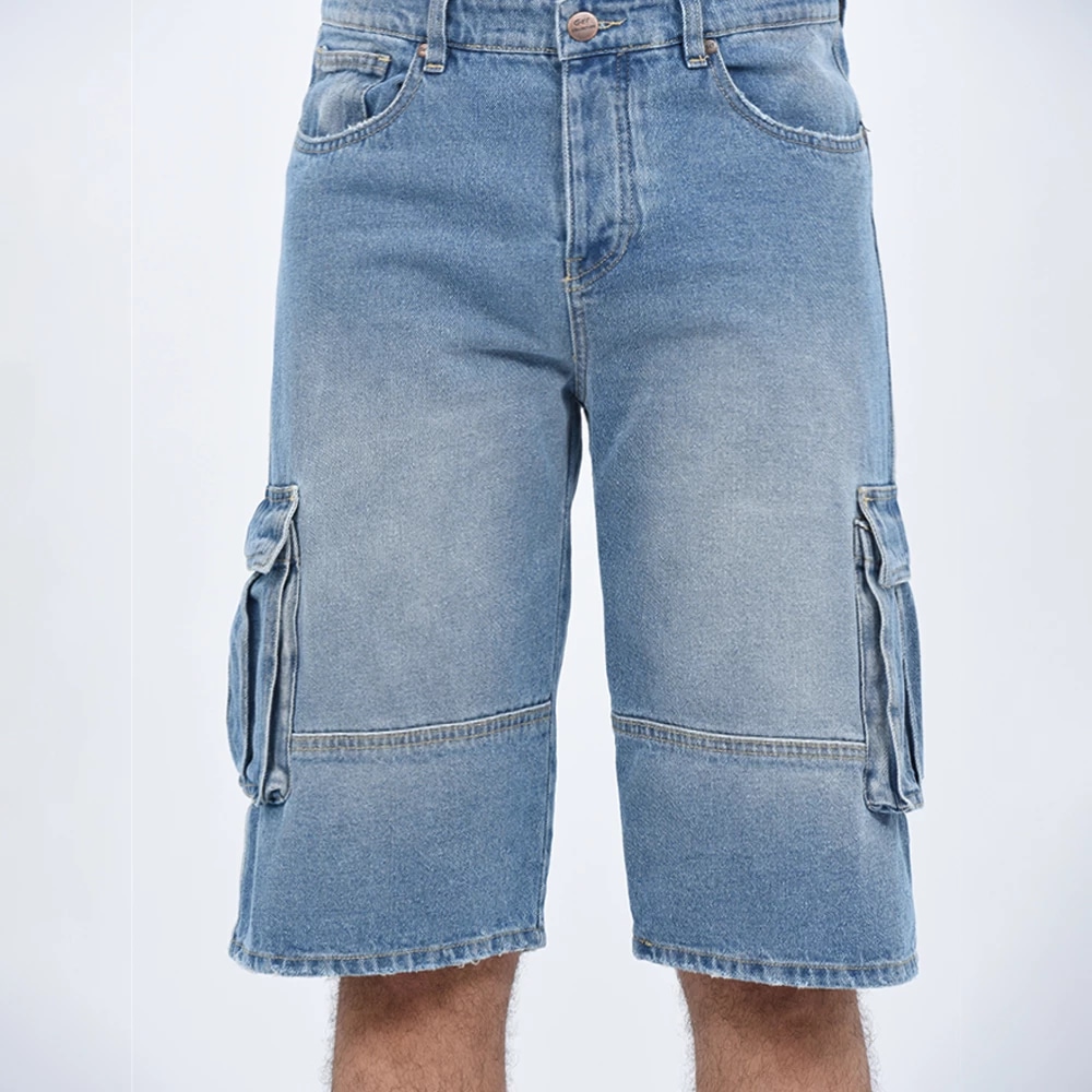 SHORT DENIM CARGO — BLEU CLAIR