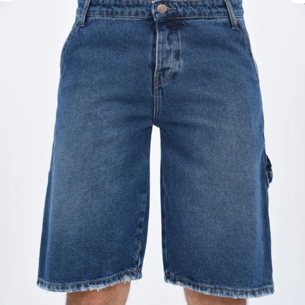 SHORT BAGGY AVEC LICHET — BLEU CLAIR