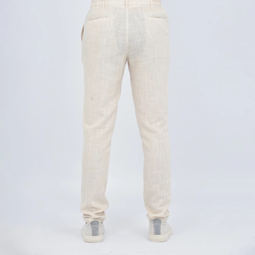 PANTALON LIN JOGGER A RAYURES — blanc