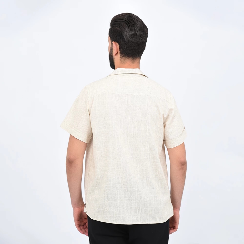CHEMISE COL OUVERT LIN — beige